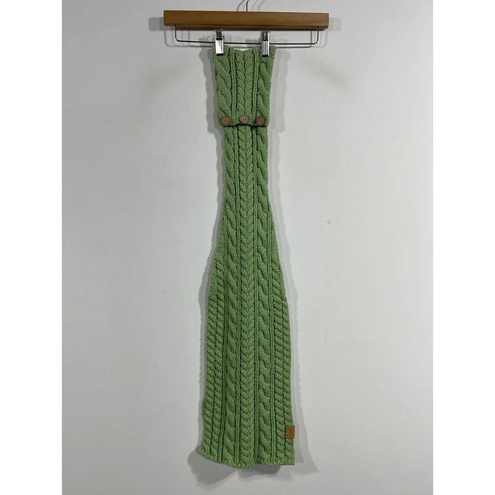 Aran Traditions Preppy Green Cable Knit Scarf Button Winter Wrap Fisherman